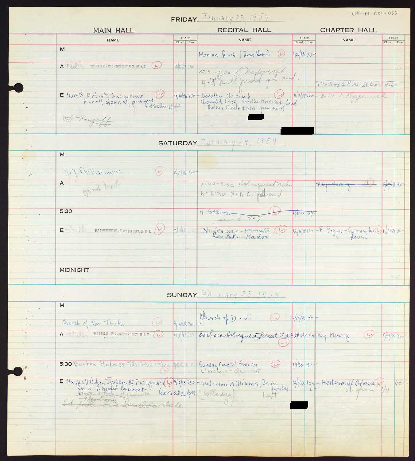 Carnegie Hall Booking Ledger, volume 4, page 35