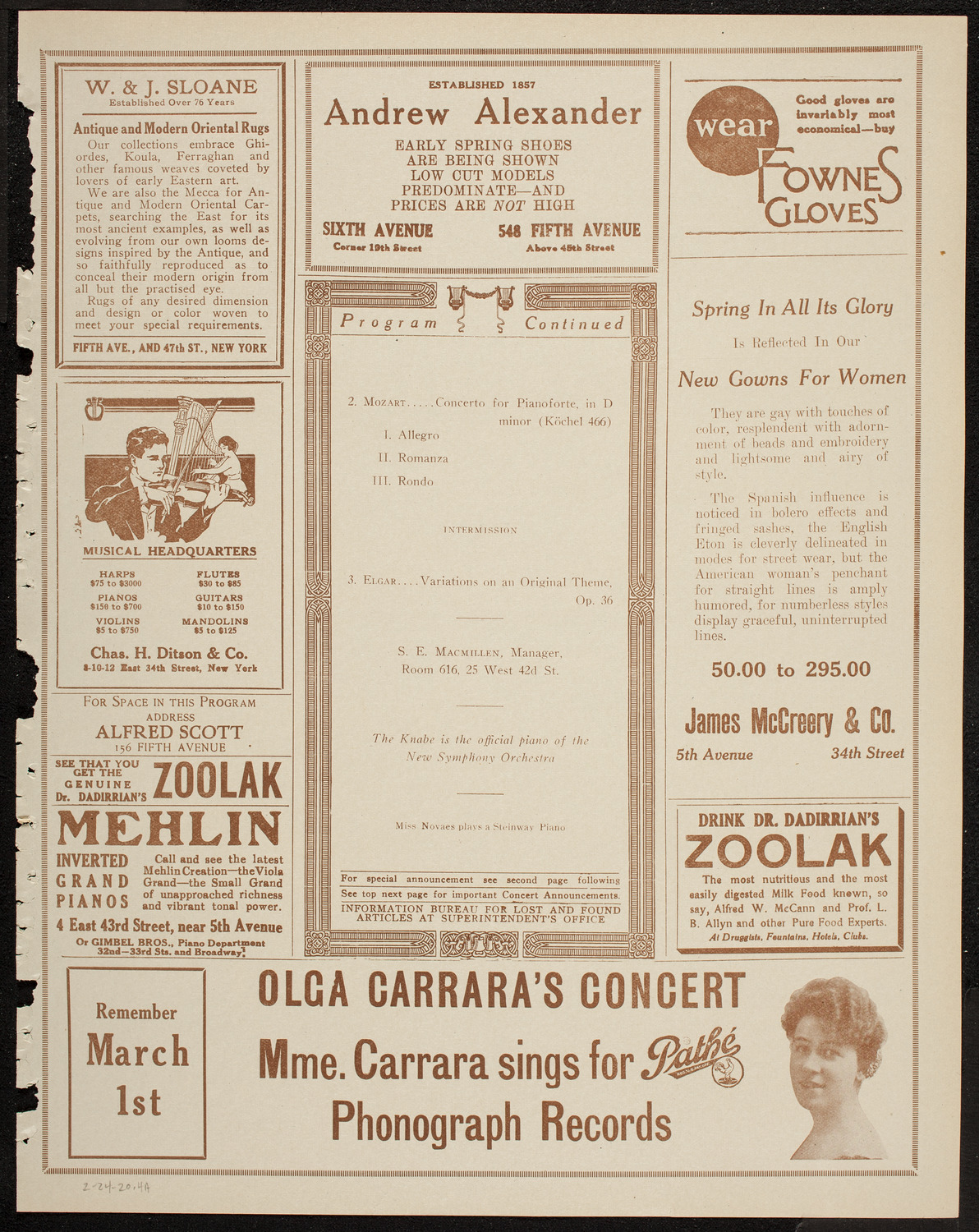 New Symphony Orchestra, February 24, 1920, program page 7