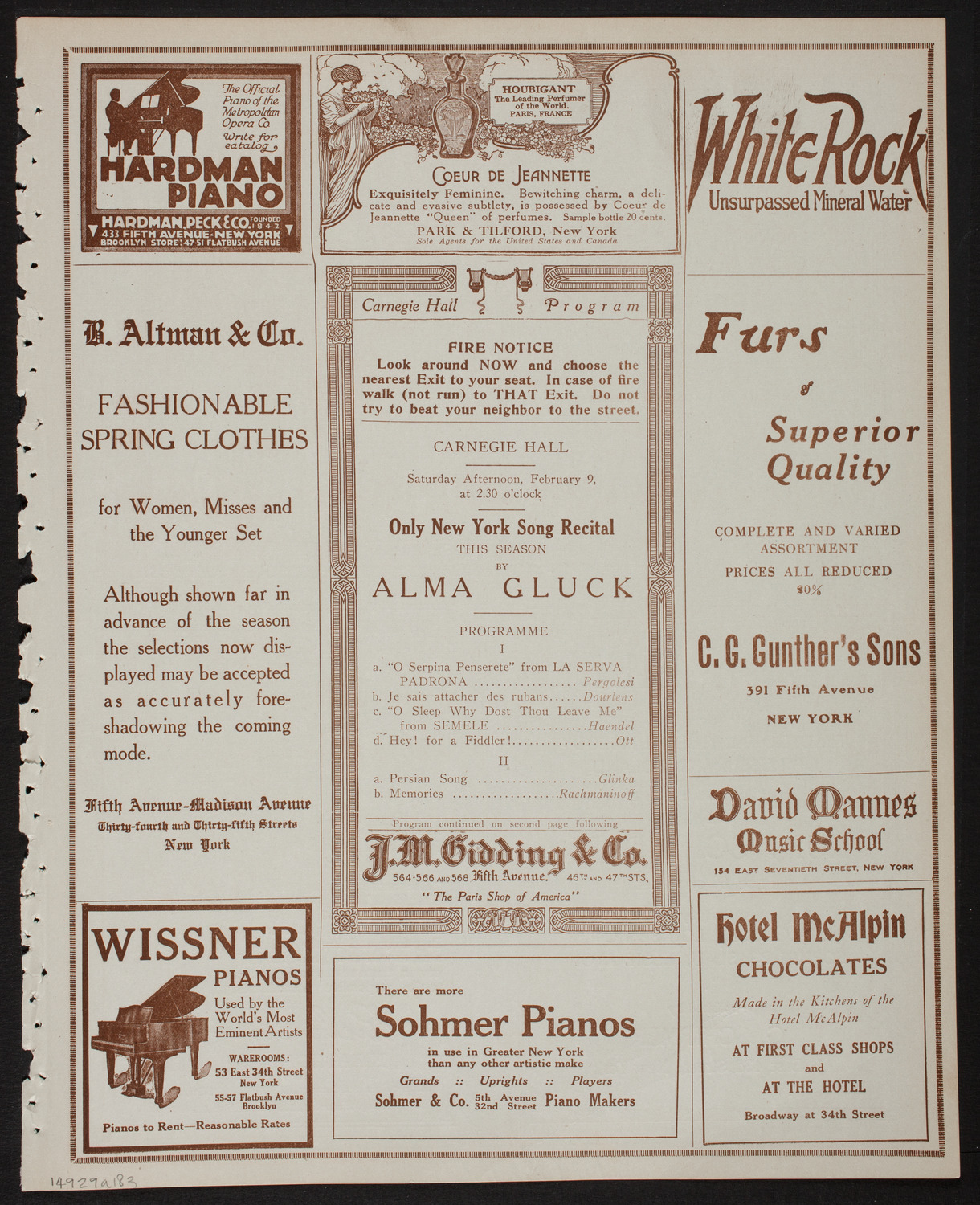 Alma Gluck, Soprano, February 9, 1918, program page 5
