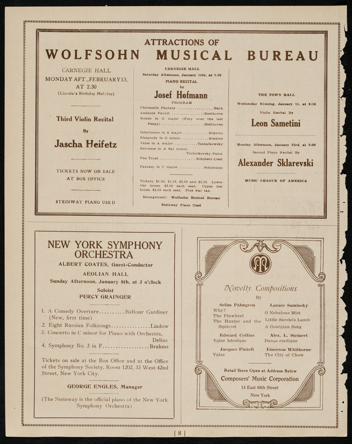 New York Symphony Orchestra, January 6, 1922, program page 8