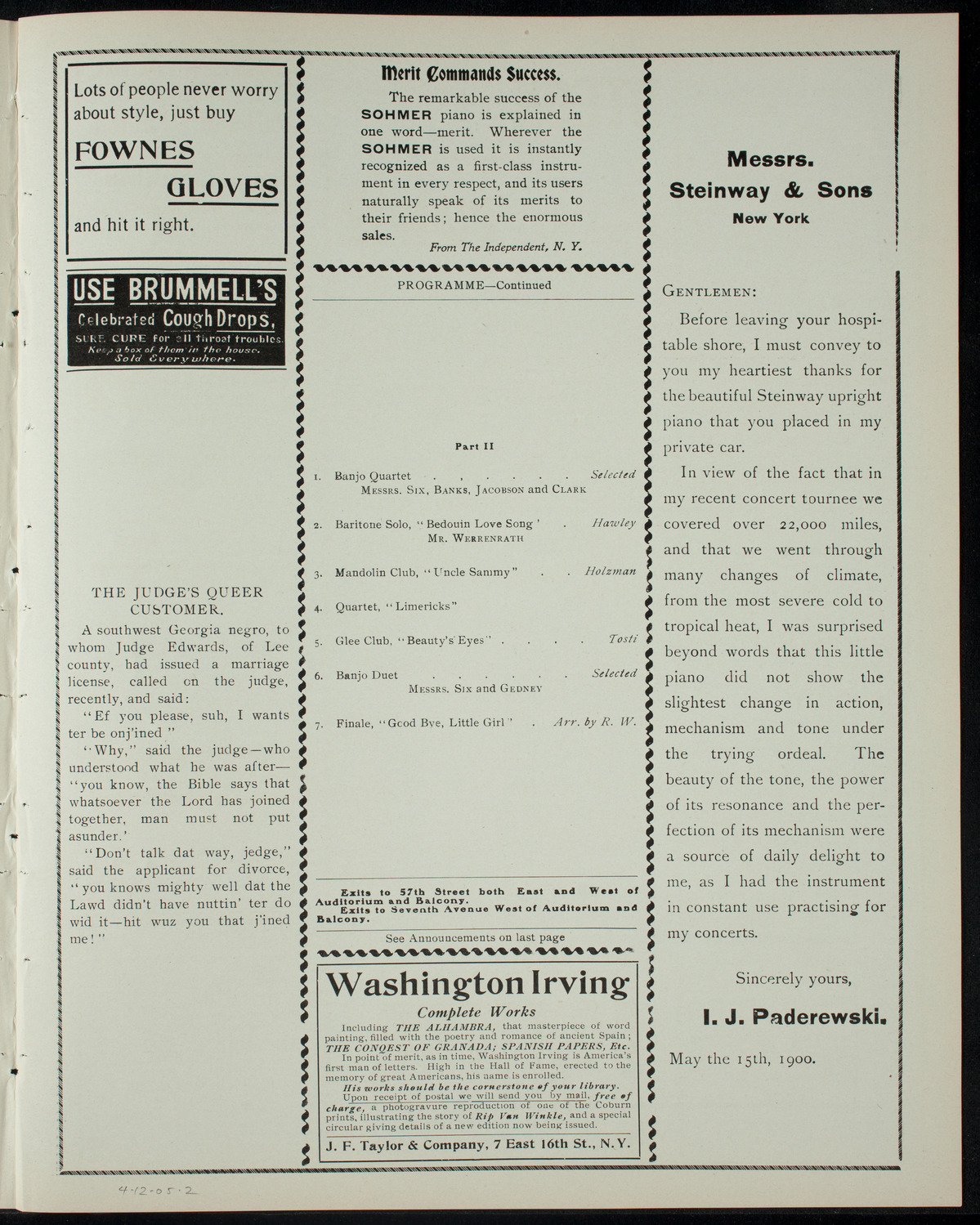 New York University Musical Clubs, April 12, 1905, program page 3