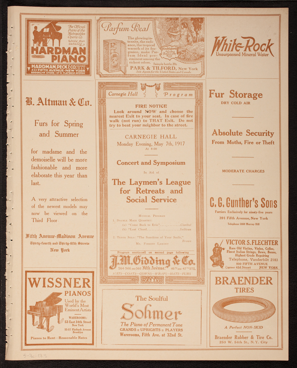 Benefit: Laymen's League for Retreats and Social Service, May 7, 1917, program page 5