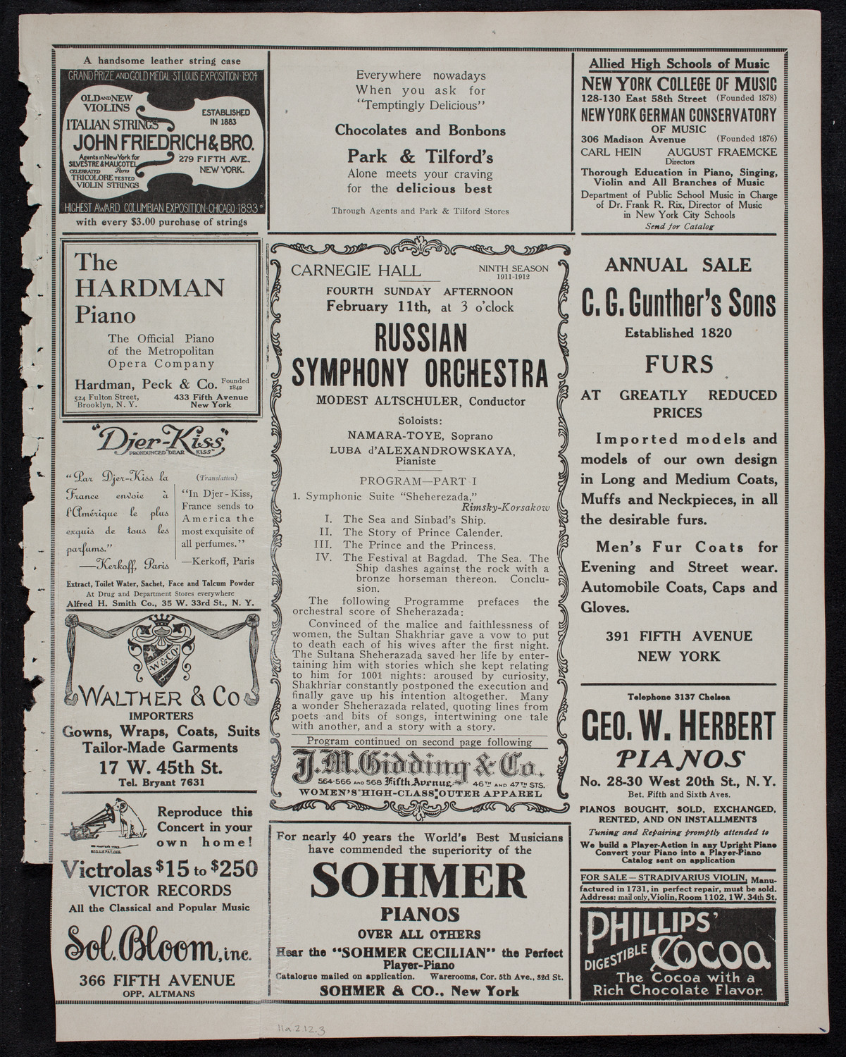 Russian Symphony Society of New York, February 11, 1912, program page 5