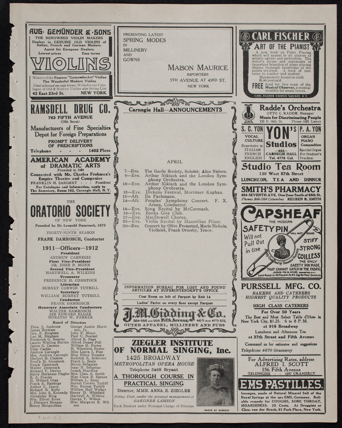 Harold Bauer, Piano, April 6, 1912, program page 3