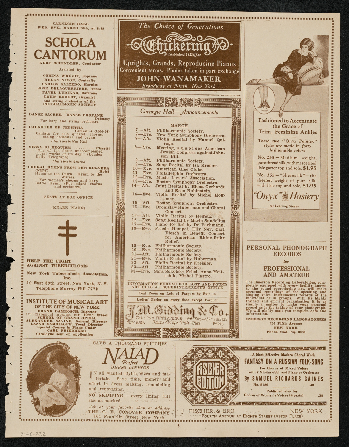 New York Philharmonic, March 6, 1924, program page 3