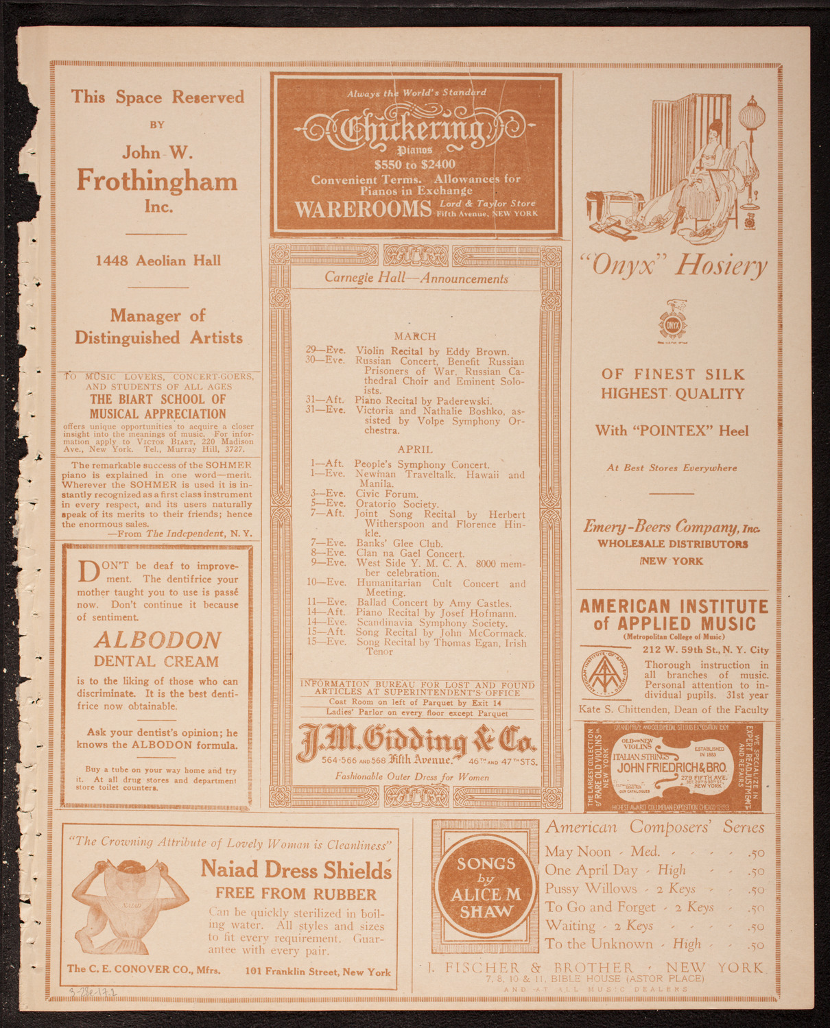 Schola Cantorum of New York, March 28, 1917, program page 3