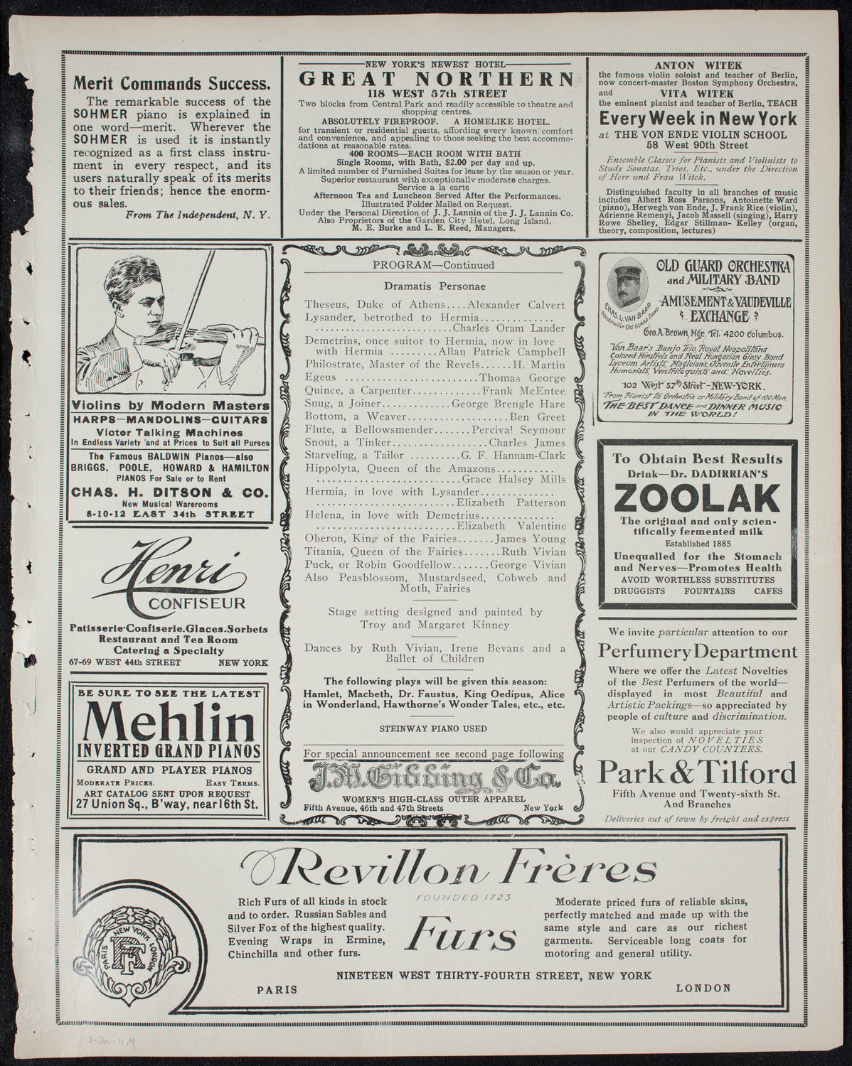 Ben Greet Players with New York Symphony Orchestra, January 2, 1911, program page 7