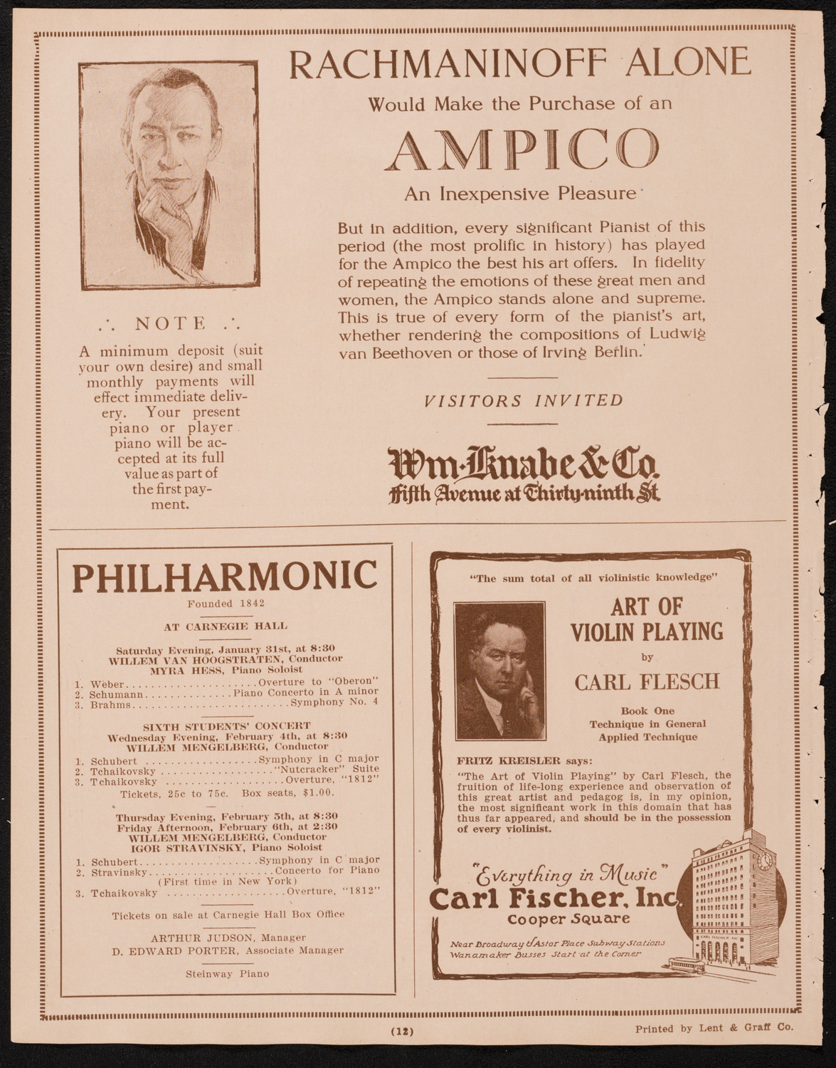 New York Philharmonic, January 30, 1925, program page 12