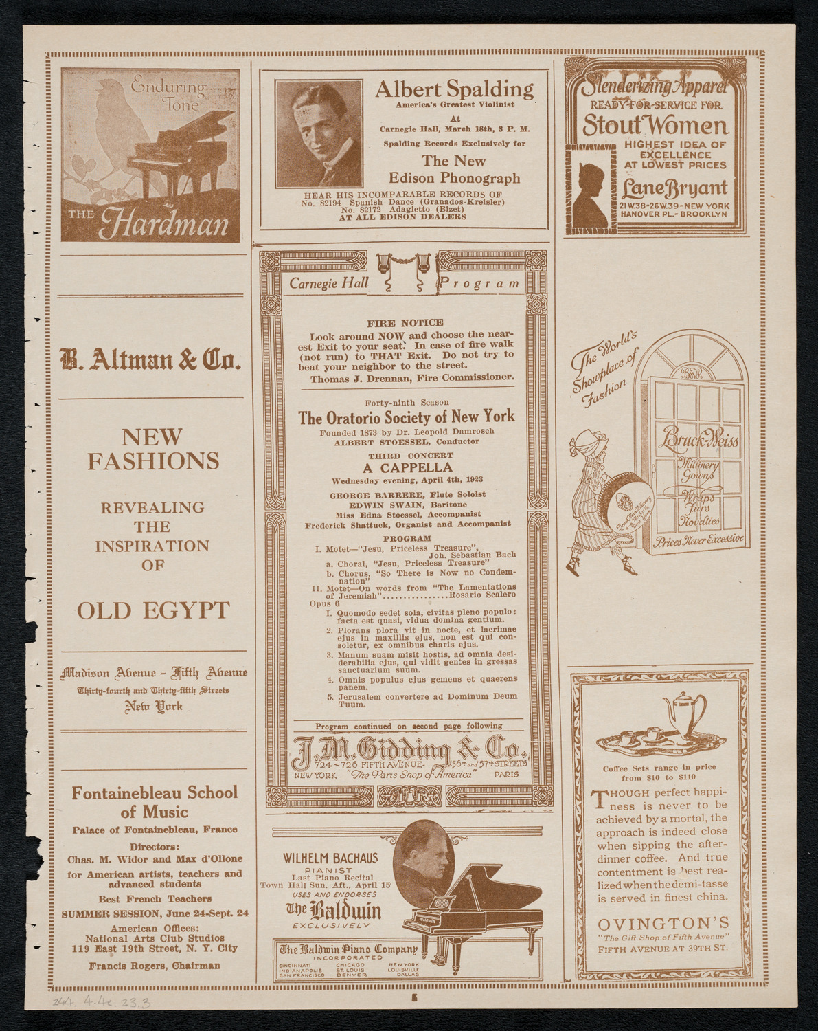 Oratorio Society of New York, April 4, 1923, program page 5