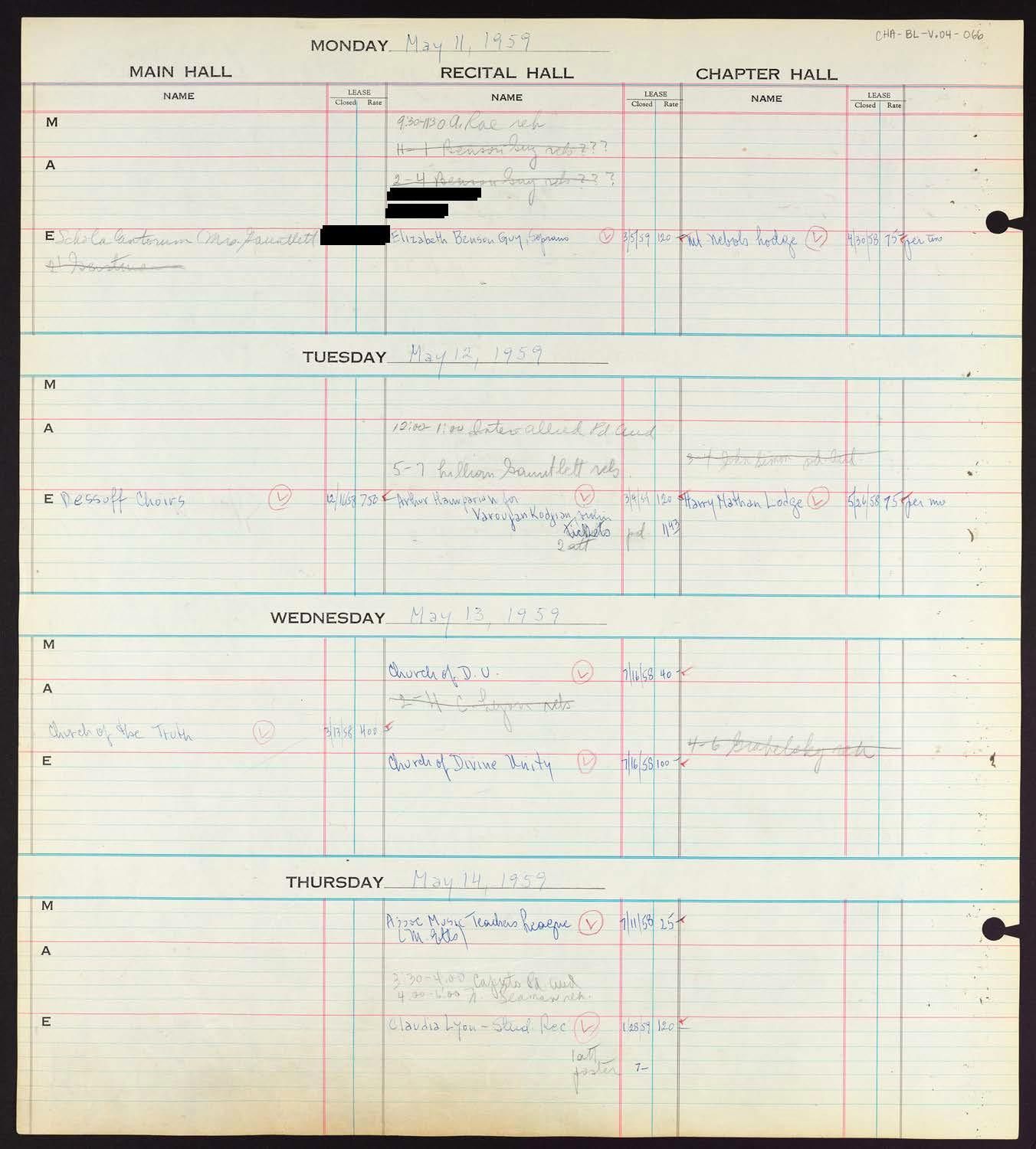 Carnegie Hall Booking Ledger, volume 4, page 66