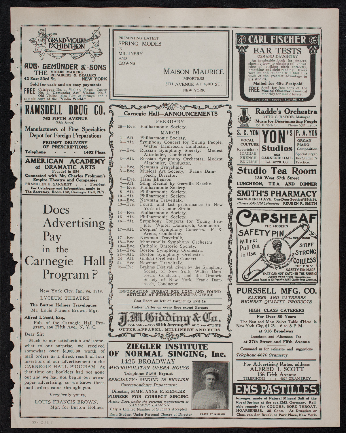 Mendelssohn Choir of Toronto with the Theodore Thomas Orchestra, February 28, 1912, program page 3