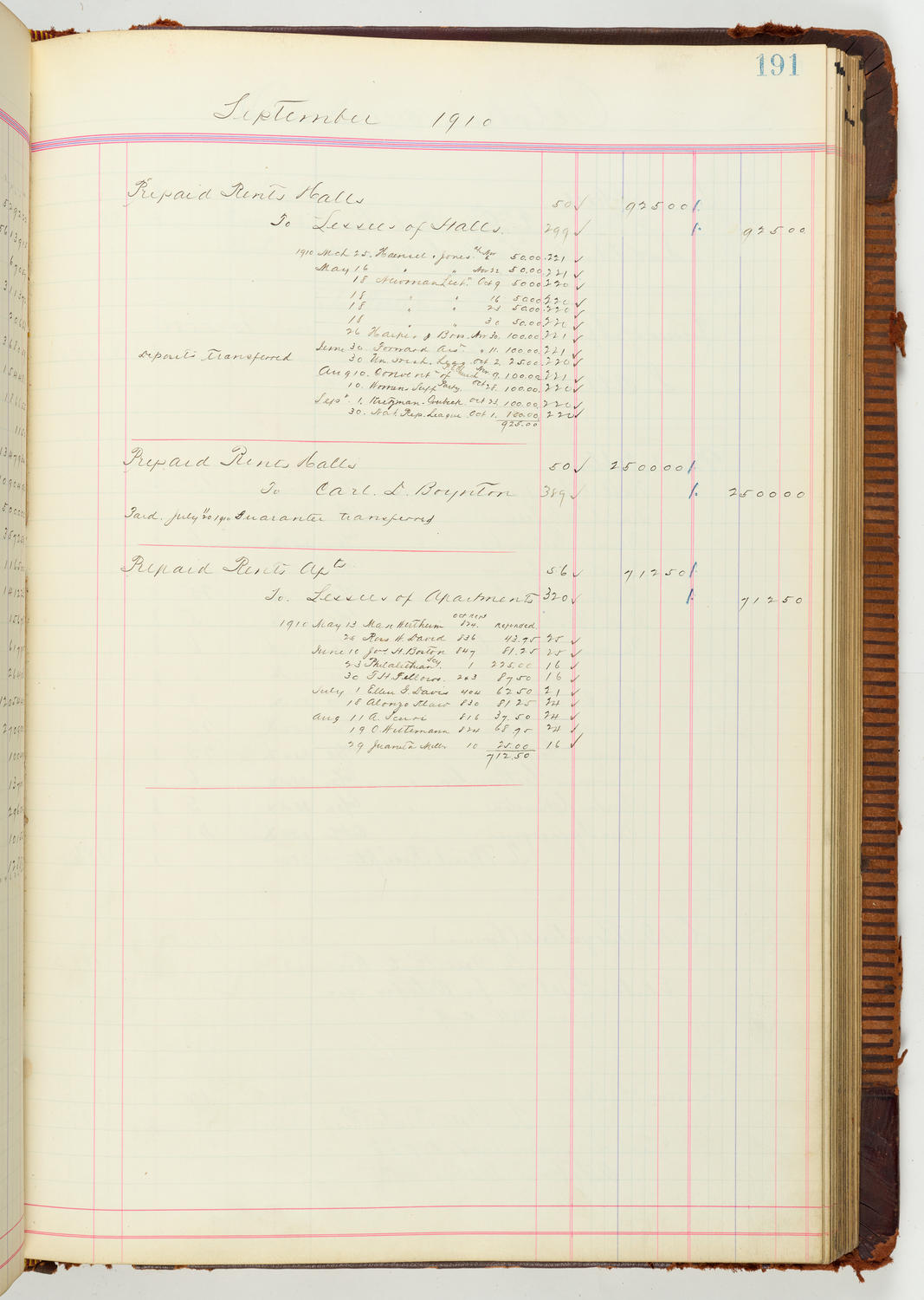 Music Hall Accounting Ledger Journal, volume 7, page 191
