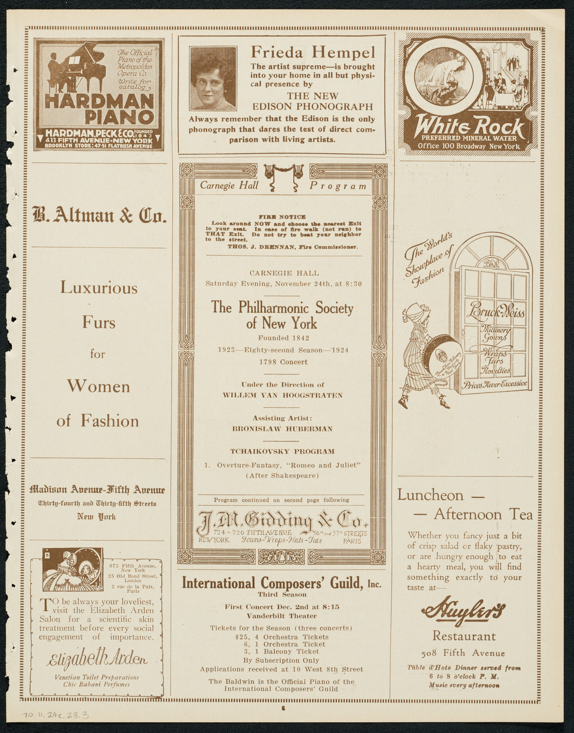 New York Philharmonic, November 24, 1923, program page 5