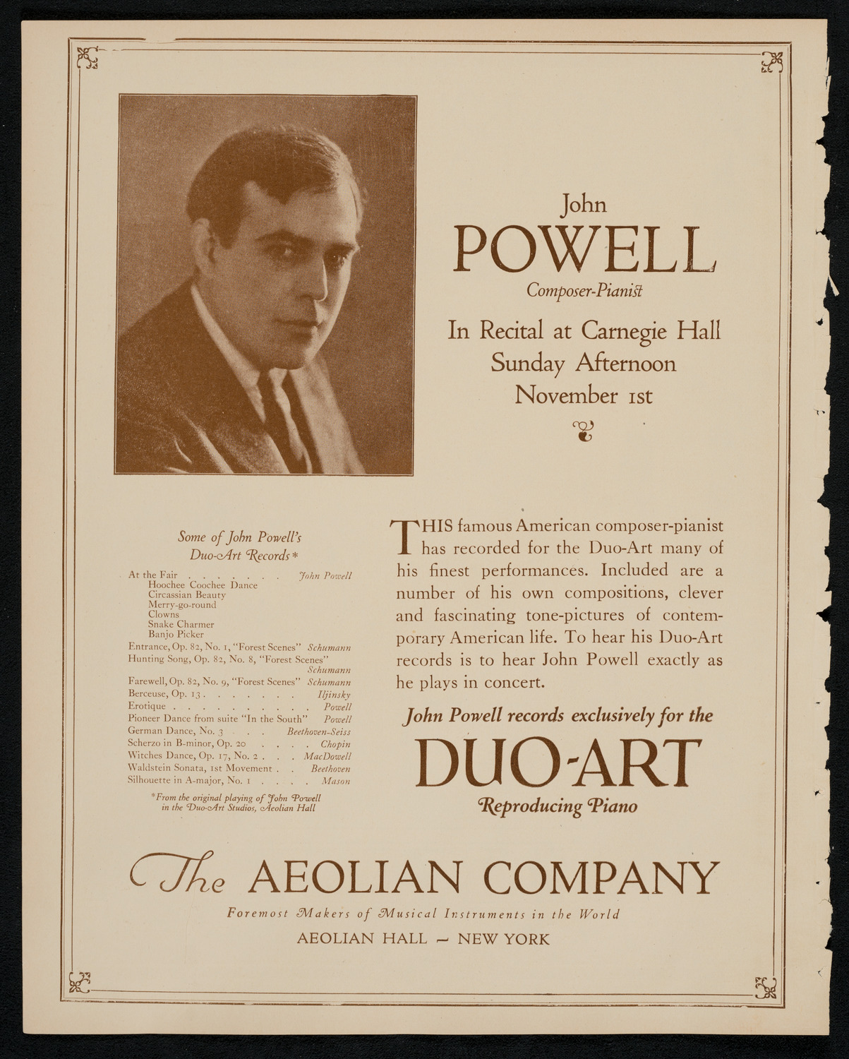 John Powell, Piano, November 1, 1925, program page 2