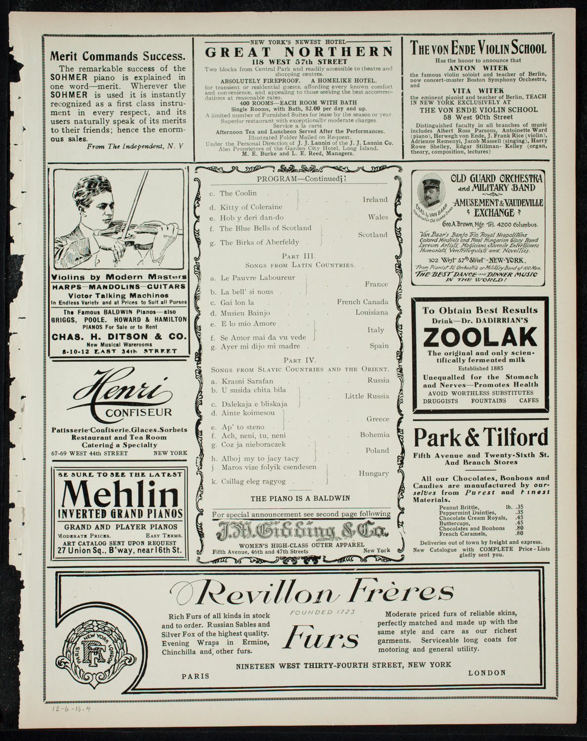 Marcella Sembrich, Soprano, December 6, 1910, program page 7