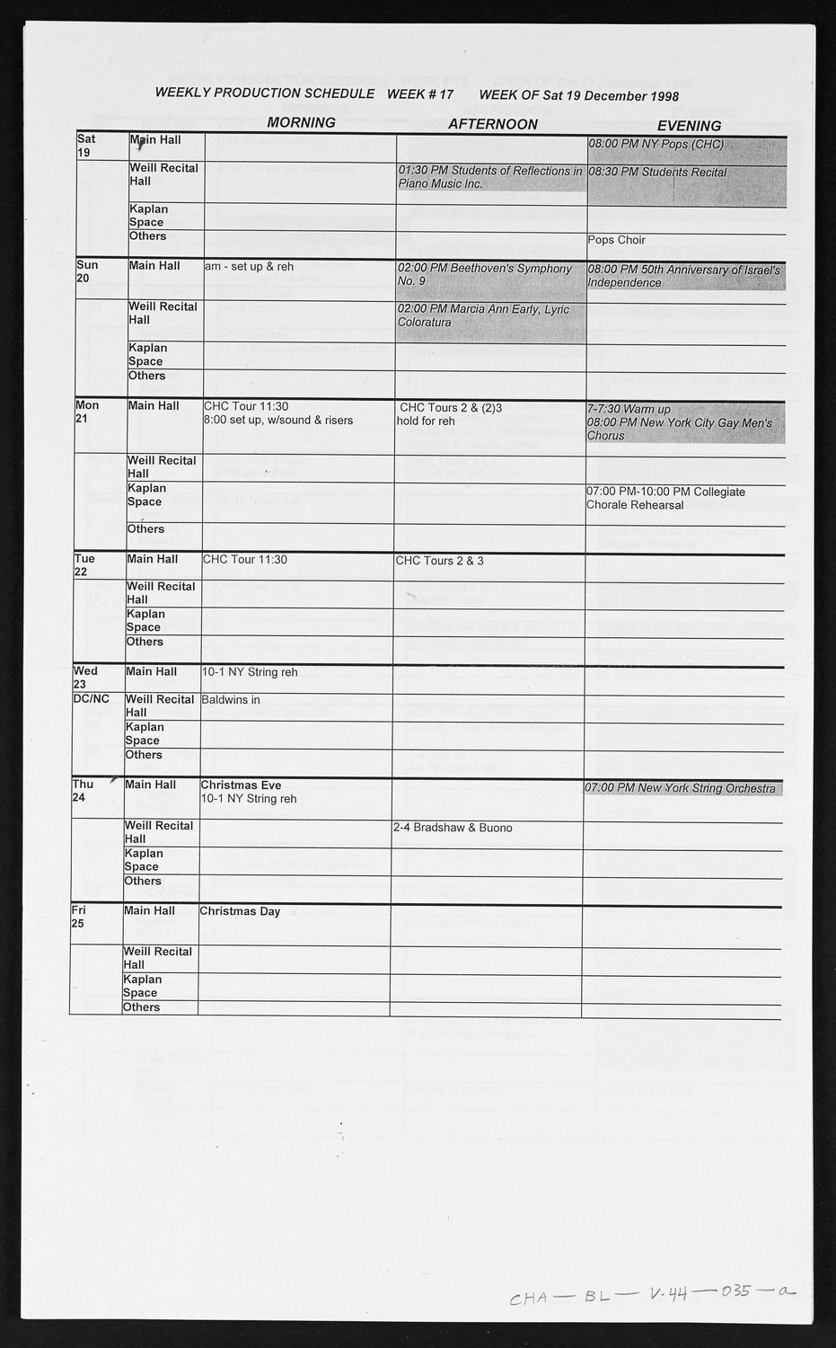 Carnegie Hall Booking Ledger, volume 44, page 35a