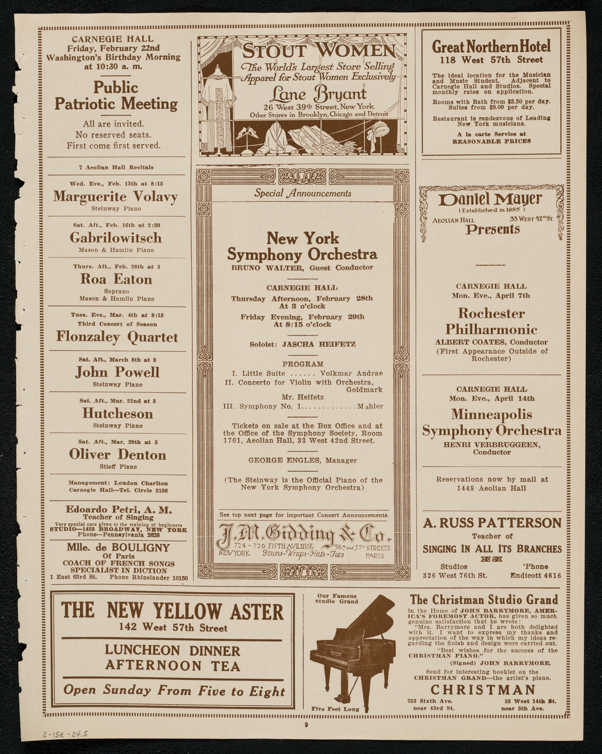 New York Symphony Orchestra, February 15, 1924, program page 9