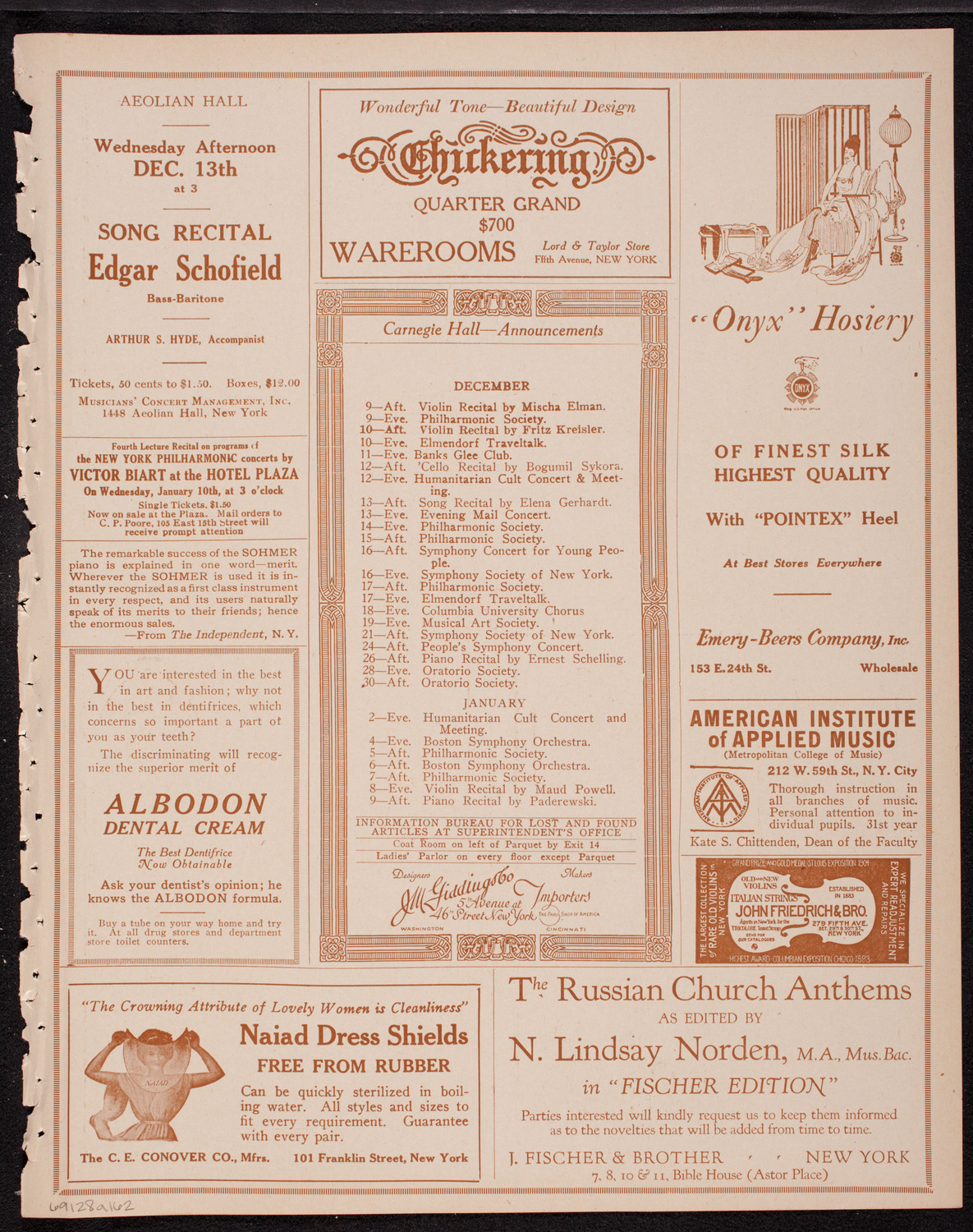 New York Philharmonic, December 8, 1916, program page 3