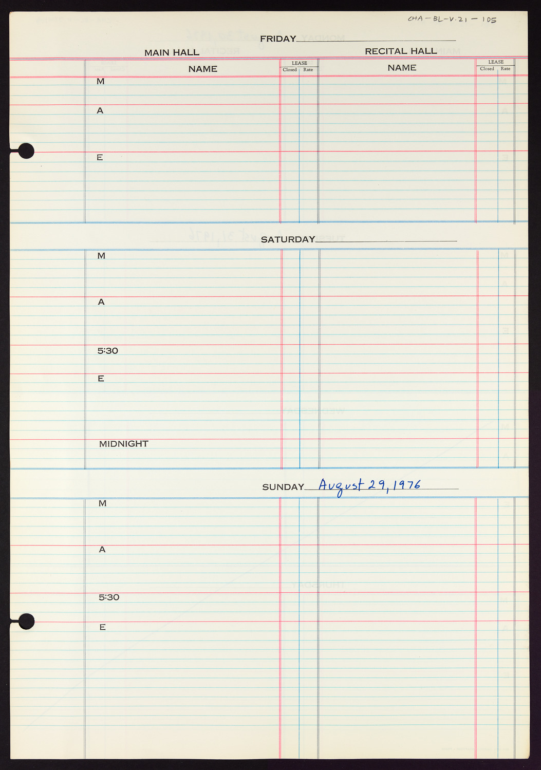 Carnegie Hall Booking Ledger, volume 21, page 105