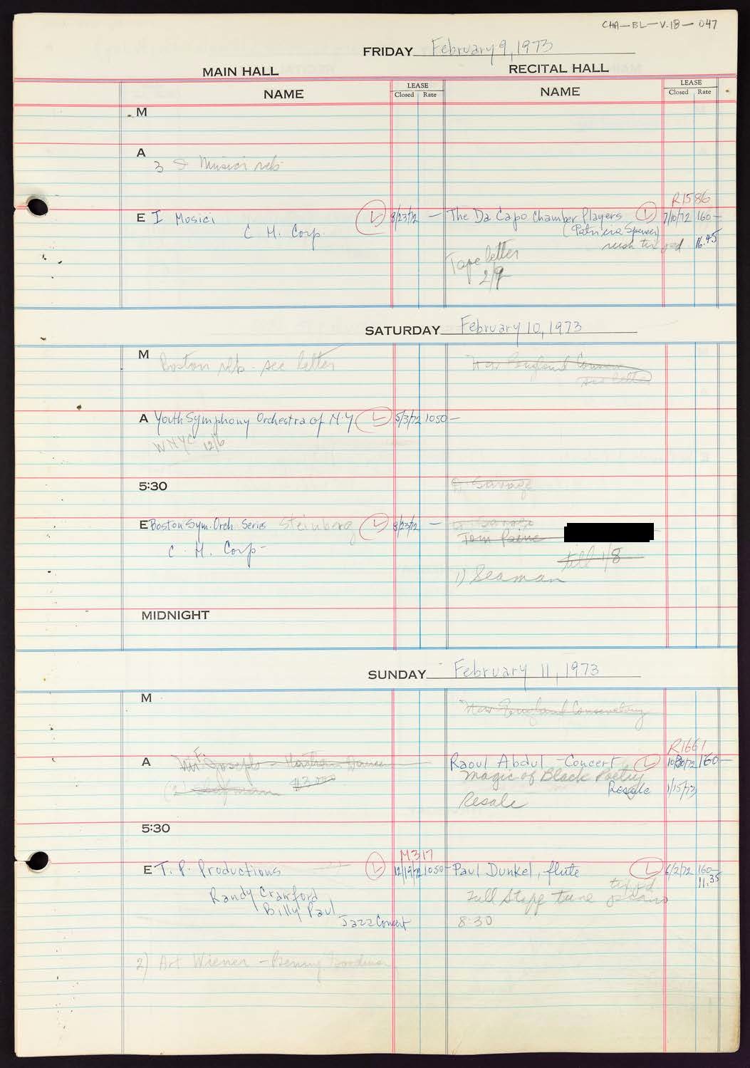 Carnegie Hall Booking Ledger, volume 18, page 47