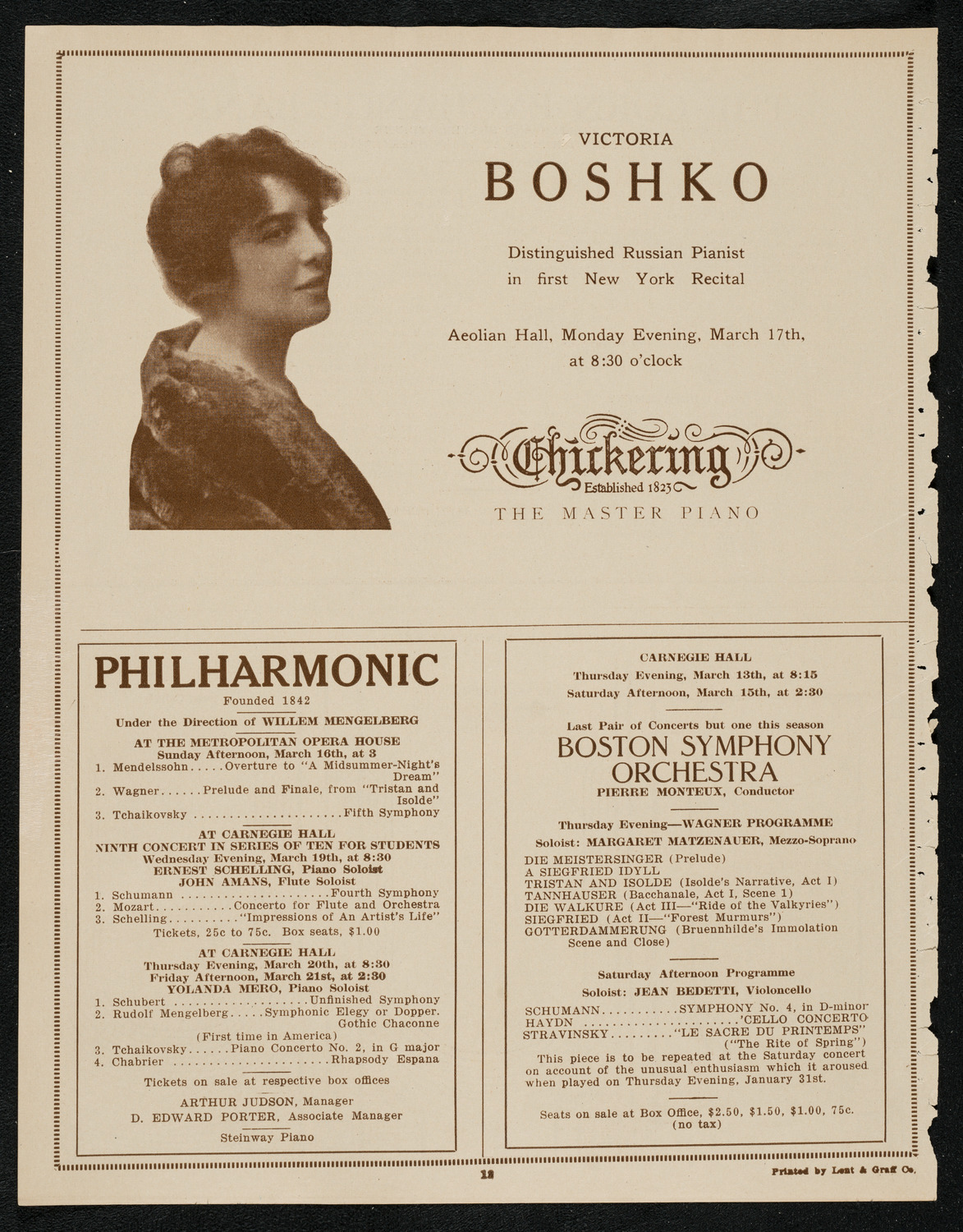 Philadelphia Orchestra, March 11, 1924, program page 12