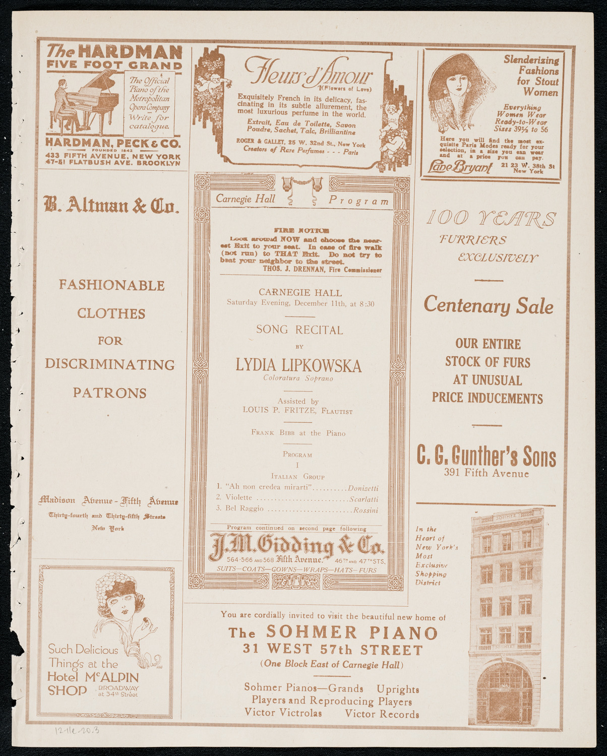 Lydia Lipkowska, Soprano, December 11, 1920, program page 5