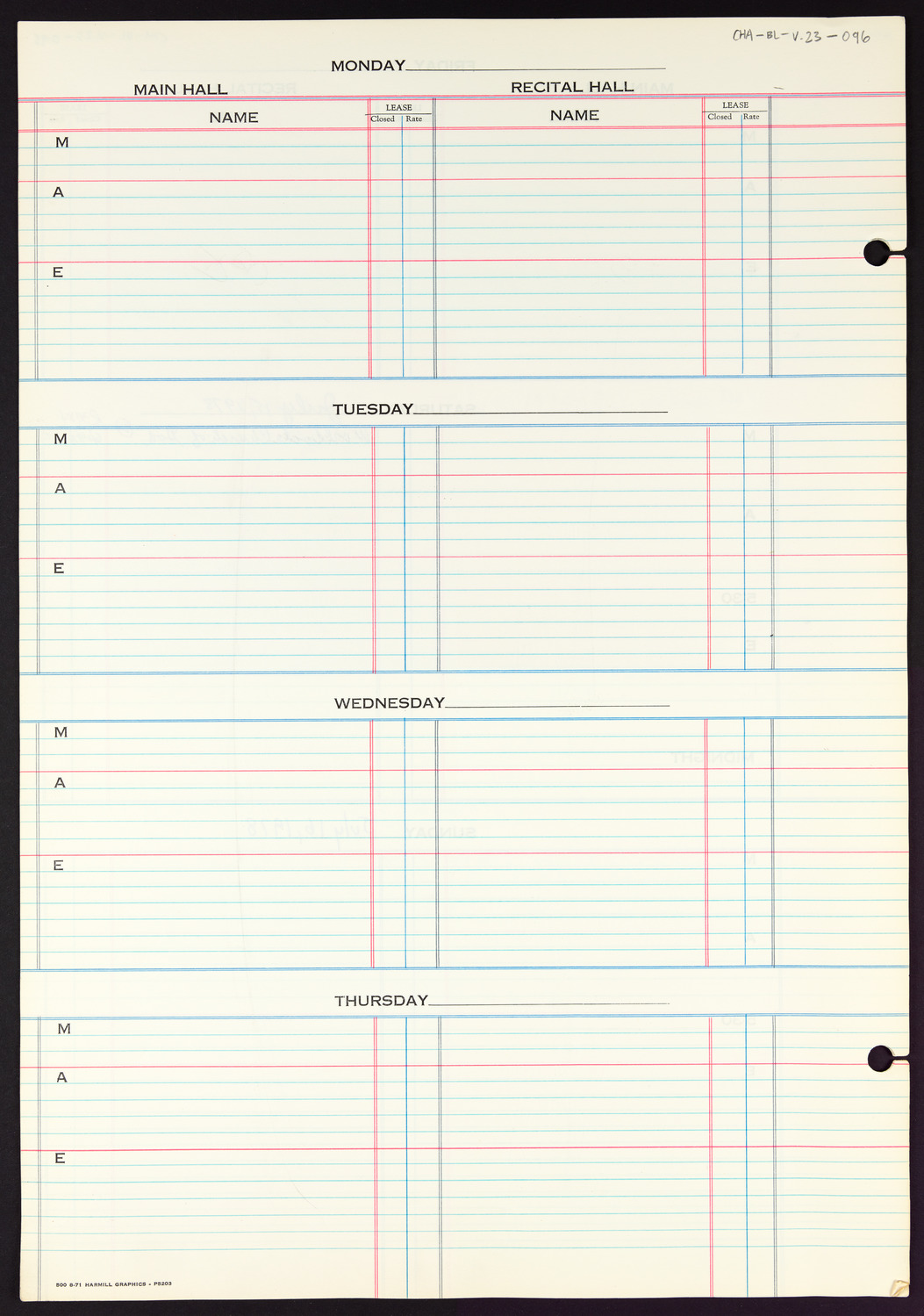 Carnegie Hall Booking Ledger, volume 23, page 96