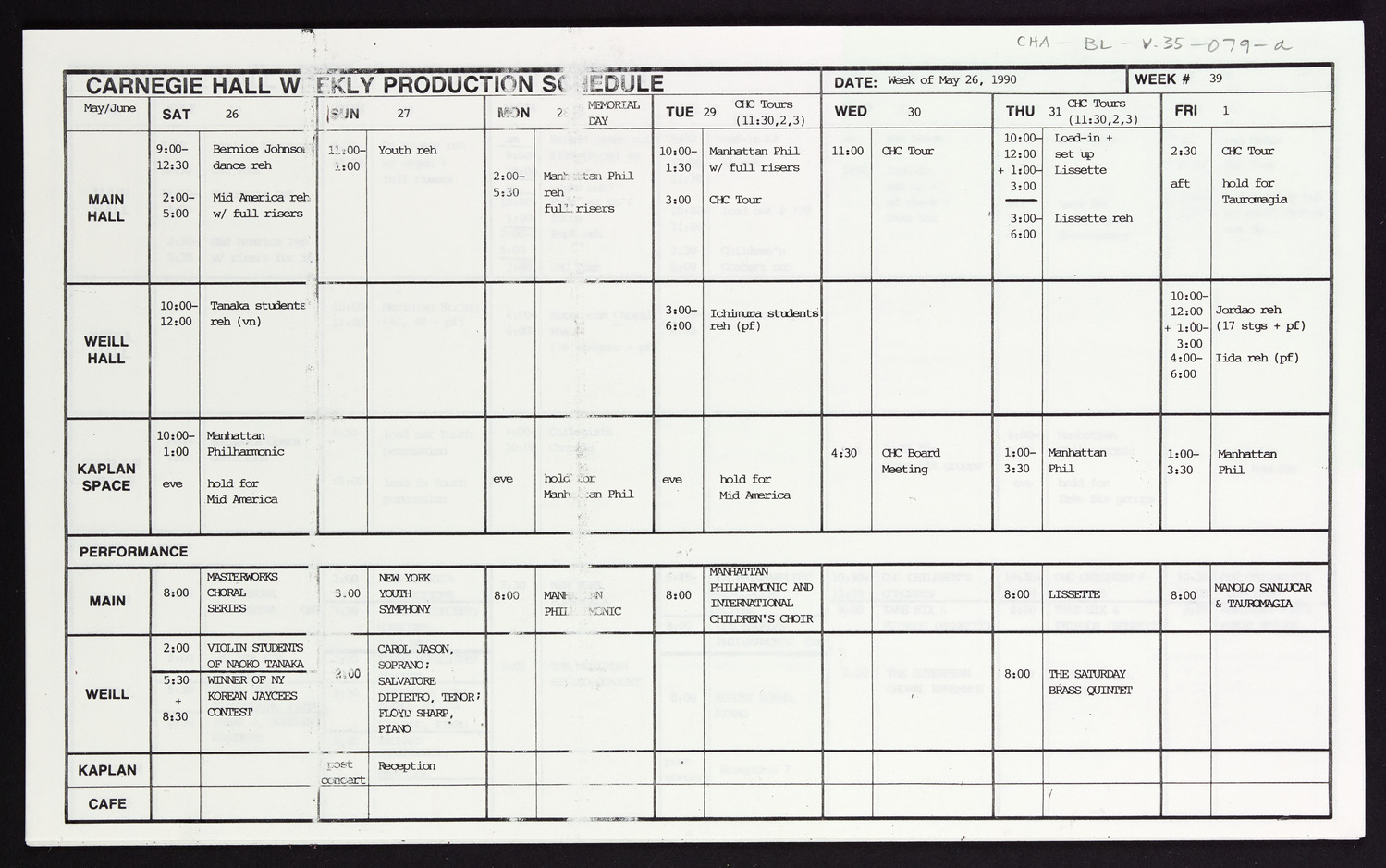 Carnegie Hall Booking Ledger, volume 35, page 79a