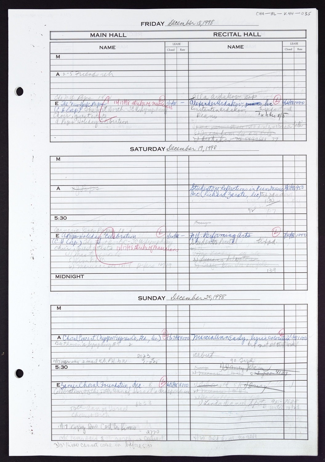 Carnegie Hall Booking Ledger, volume 44, page 35