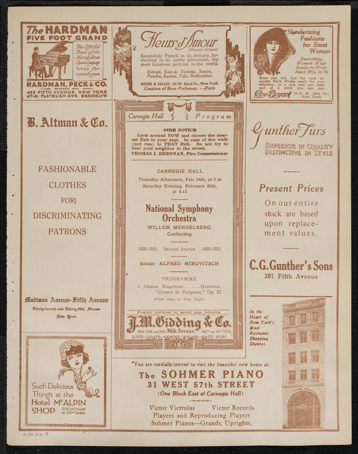 National Symphony Orchestra, February 24, 1921, program page 5