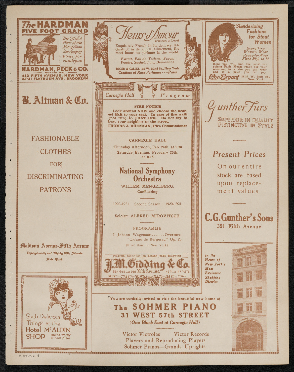 National Symphony Orchestra, February 24, 1921, program page 5