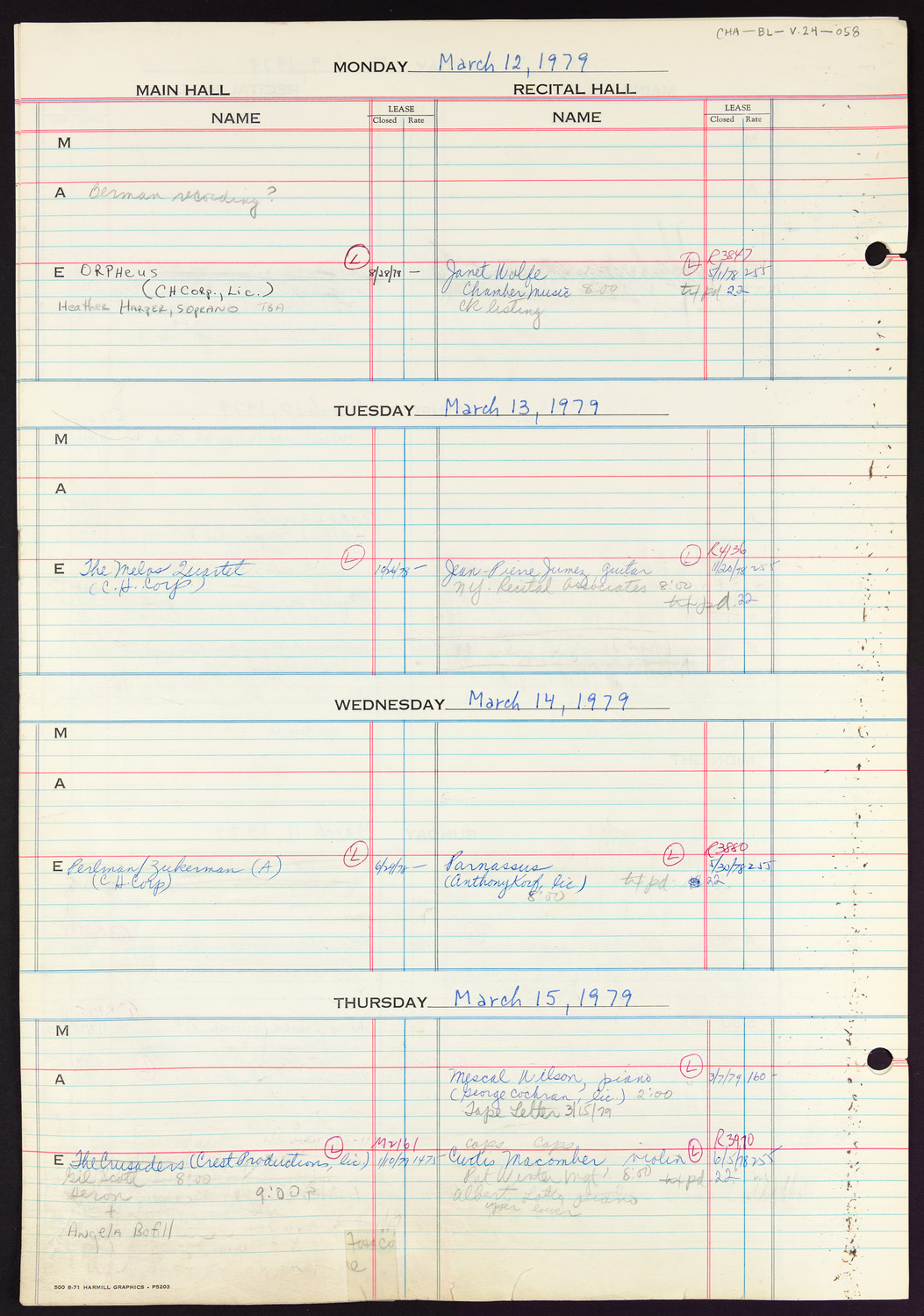 Carnegie Hall Booking Ledger, volume 24, page 58