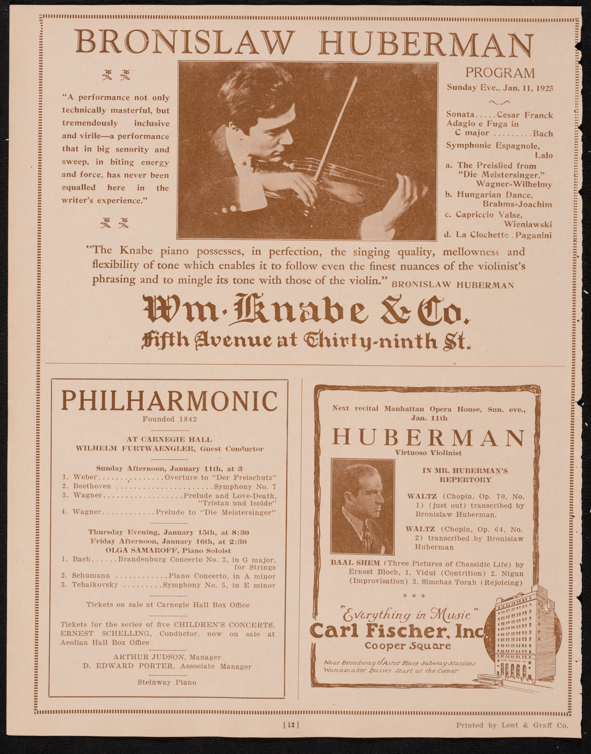 New York Philharmonic, January 10, 1925, program page 12