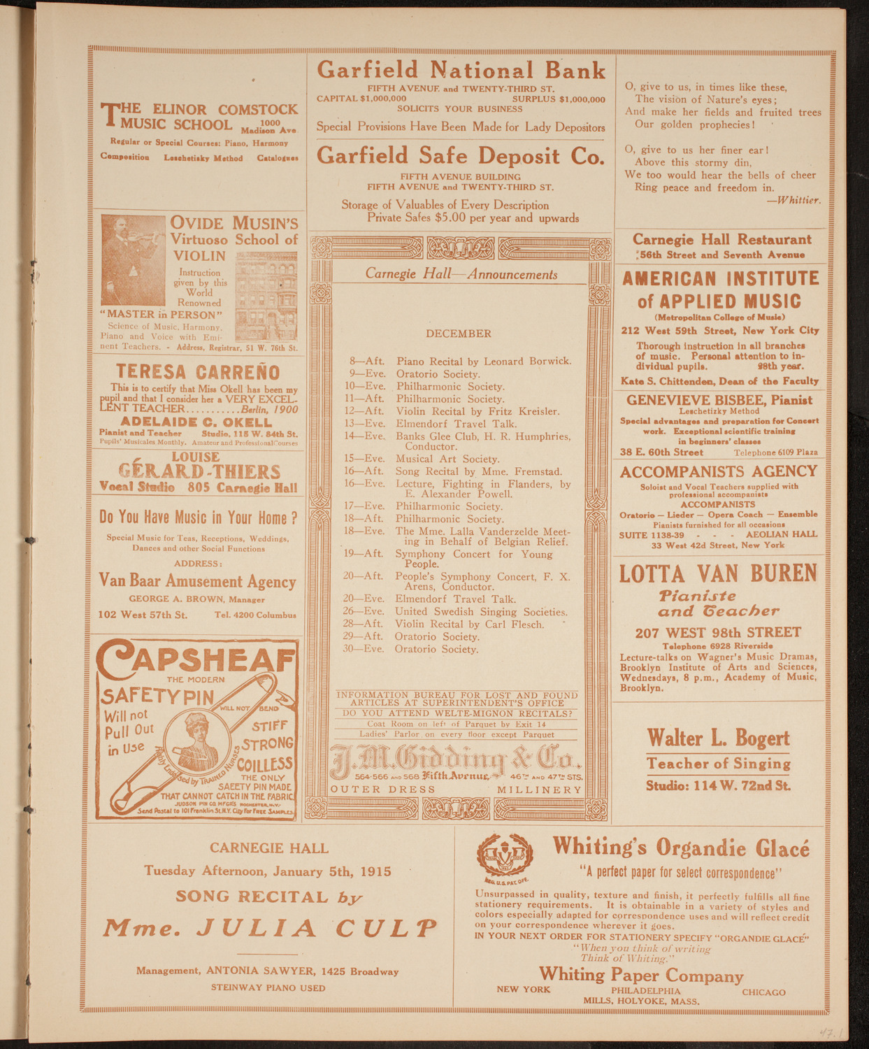 Elmendorf Lecture: Around the United States, December 7, 1914, program page 3