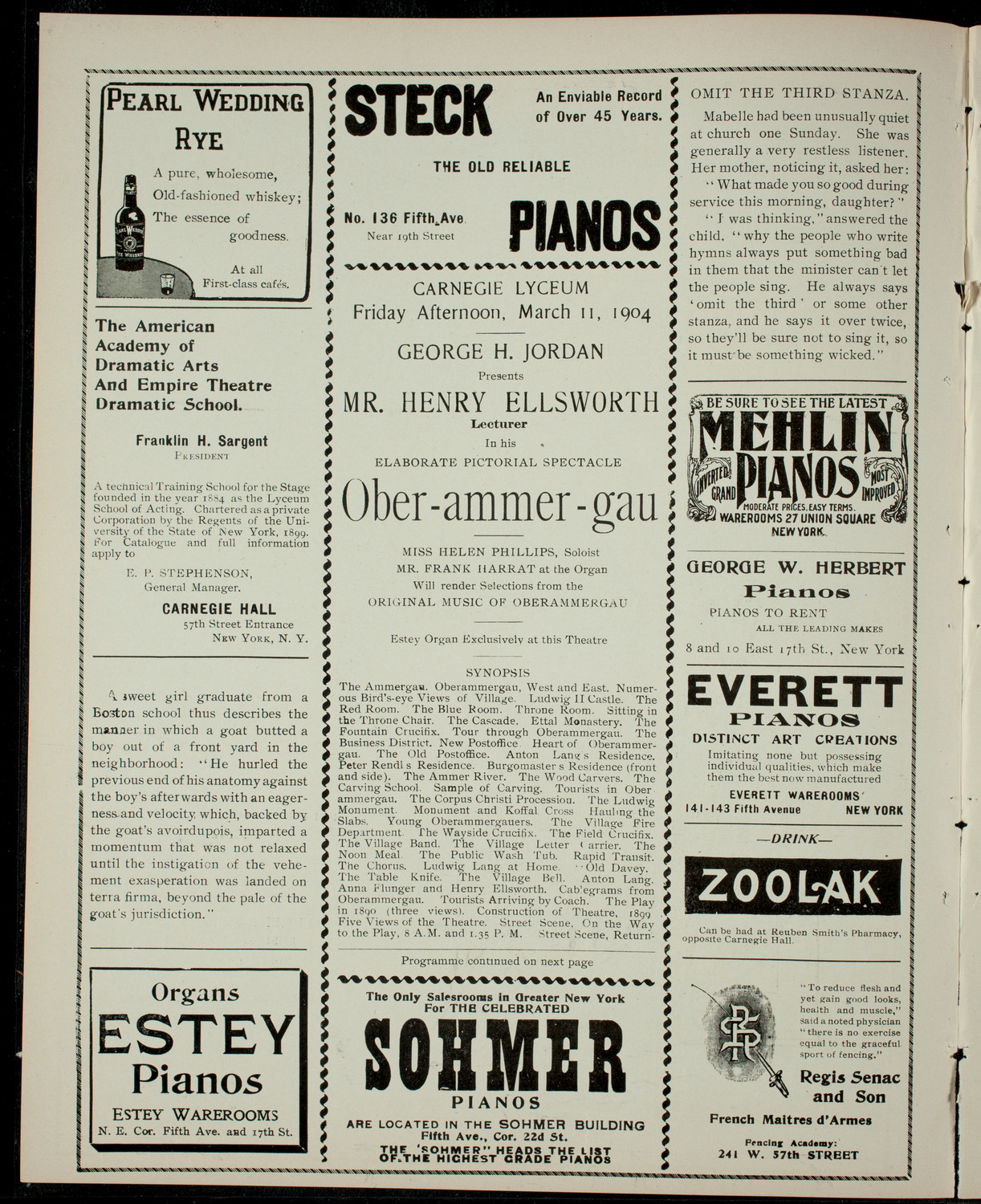 Lecture by Henry Ellsworth, March 11, 1904, program page 2