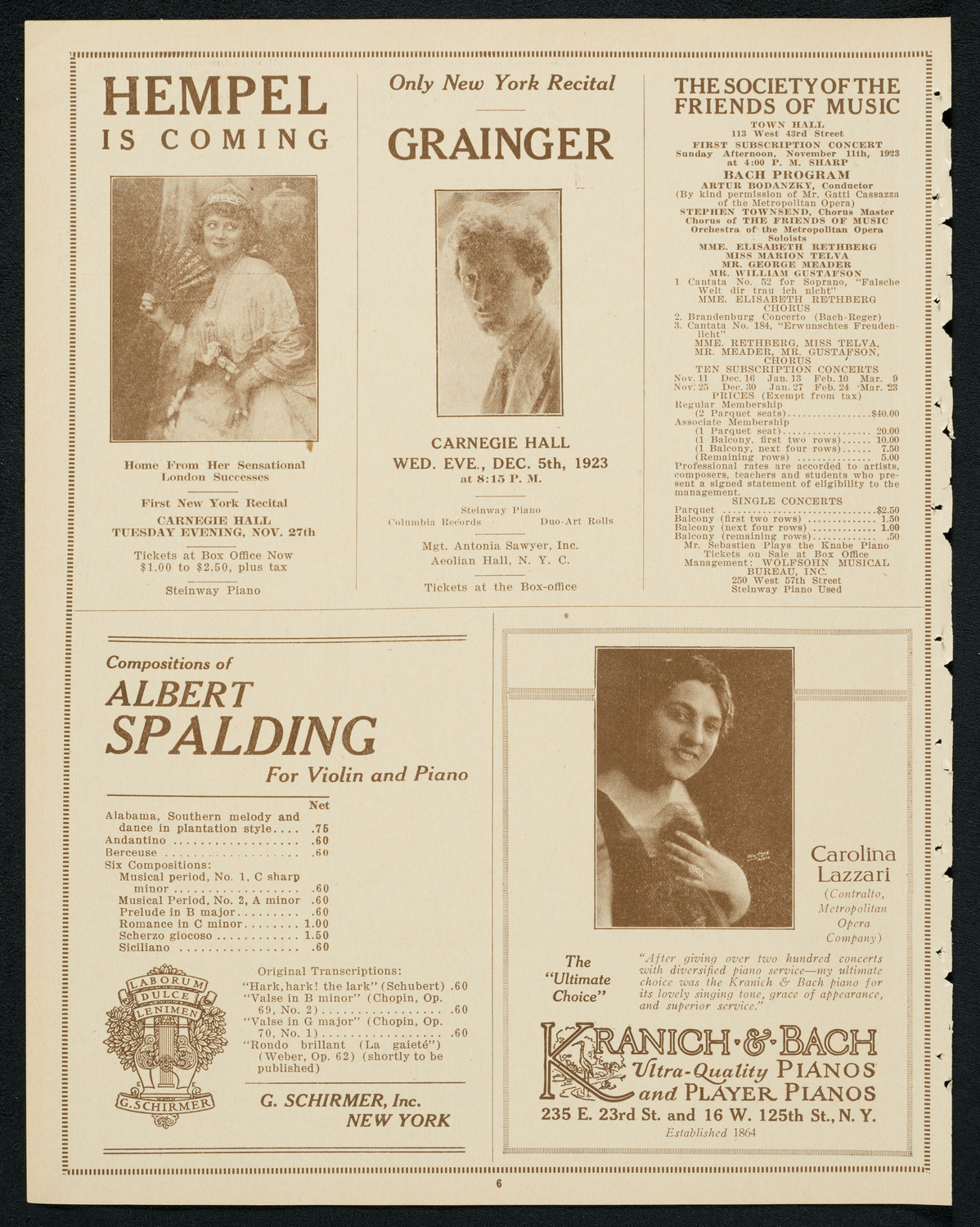 Grand Charity Concert, November 5, 1923, program page 6