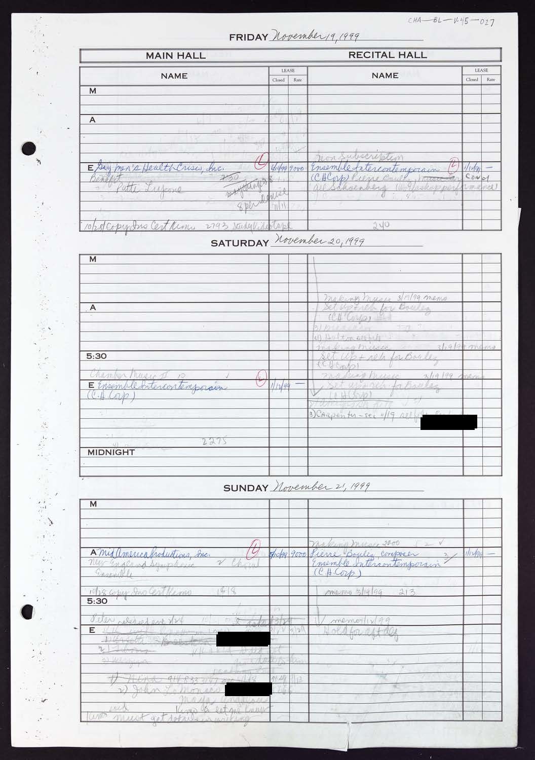 Carnegie Hall Booking Ledger, volume 45, page 27