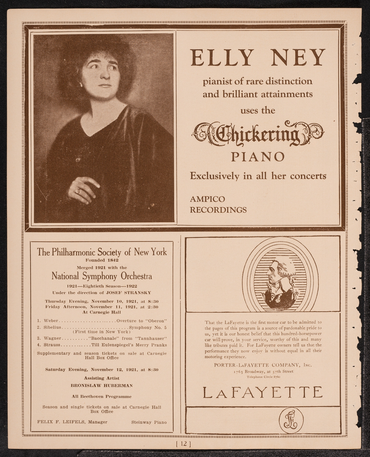 Elly Ney, Piano, November 8, 1921, program page 12