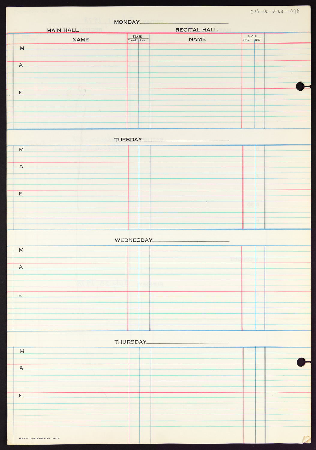 Carnegie Hall Booking Ledger, volume 23, page 98