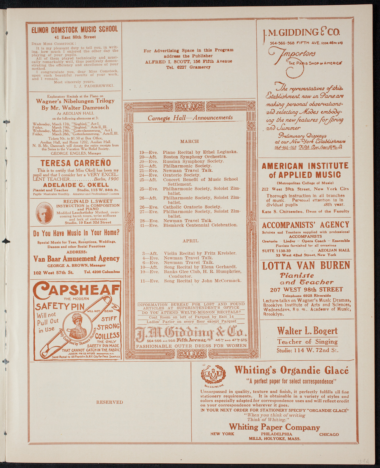 Boston Symphony Orchestra, March 18, 1915, program page 3