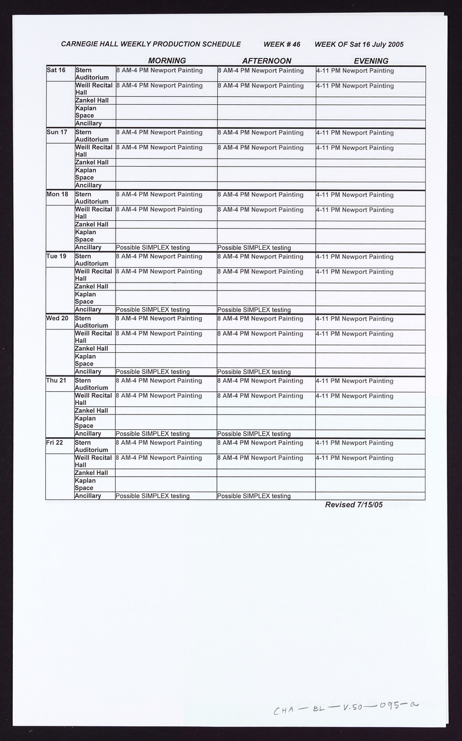 Carnegie Hall Booking Ledger, volume 50, page 95a