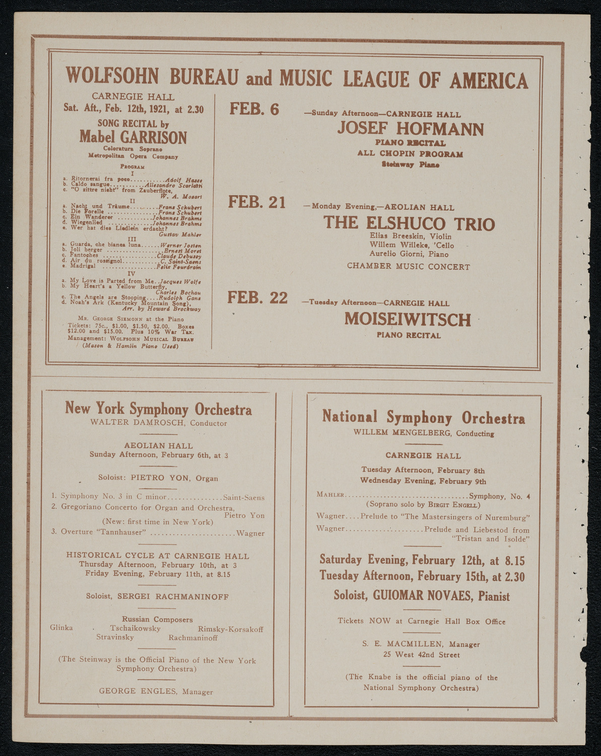 New York Symphony Orchestra, February 4, 1921, program page 8