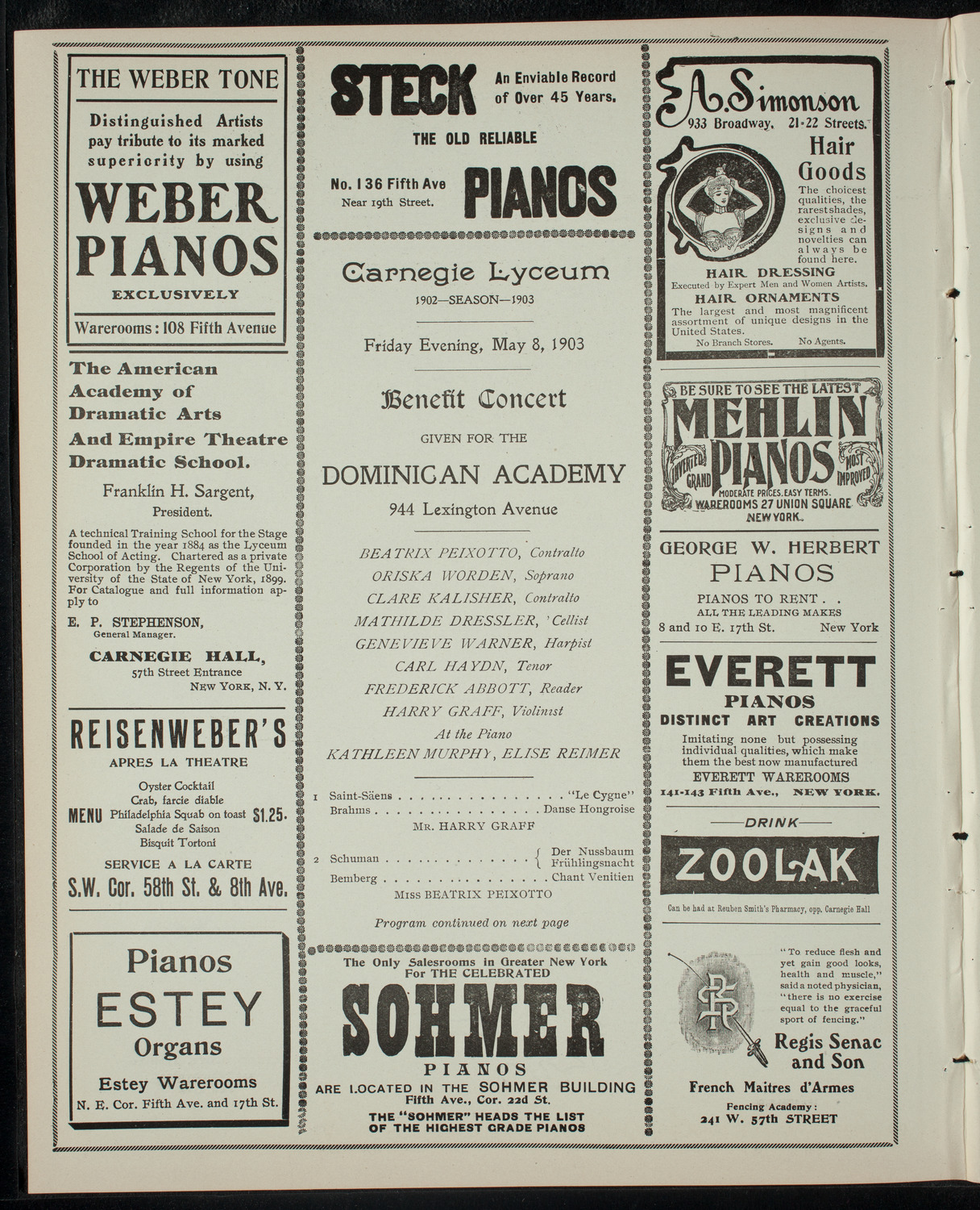 Benefit: Domincan Academy, May 8, 1903, program page 2