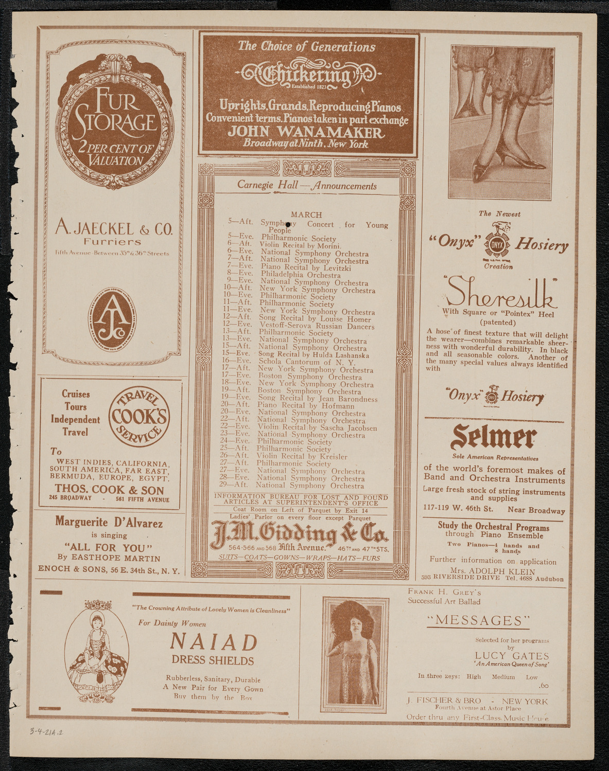 New York Philharmonic, March 4, 1921, program page 3
