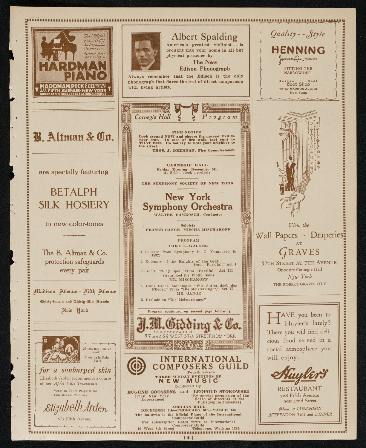 New York Symphony Orchestra, December 5, 1924, program page 5