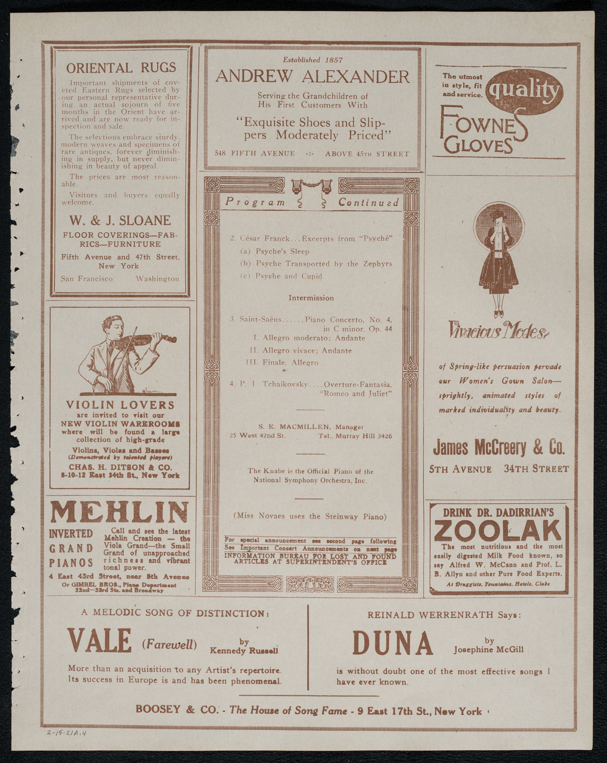 National Symphony Orchestra, February 15, 1921, program page 7