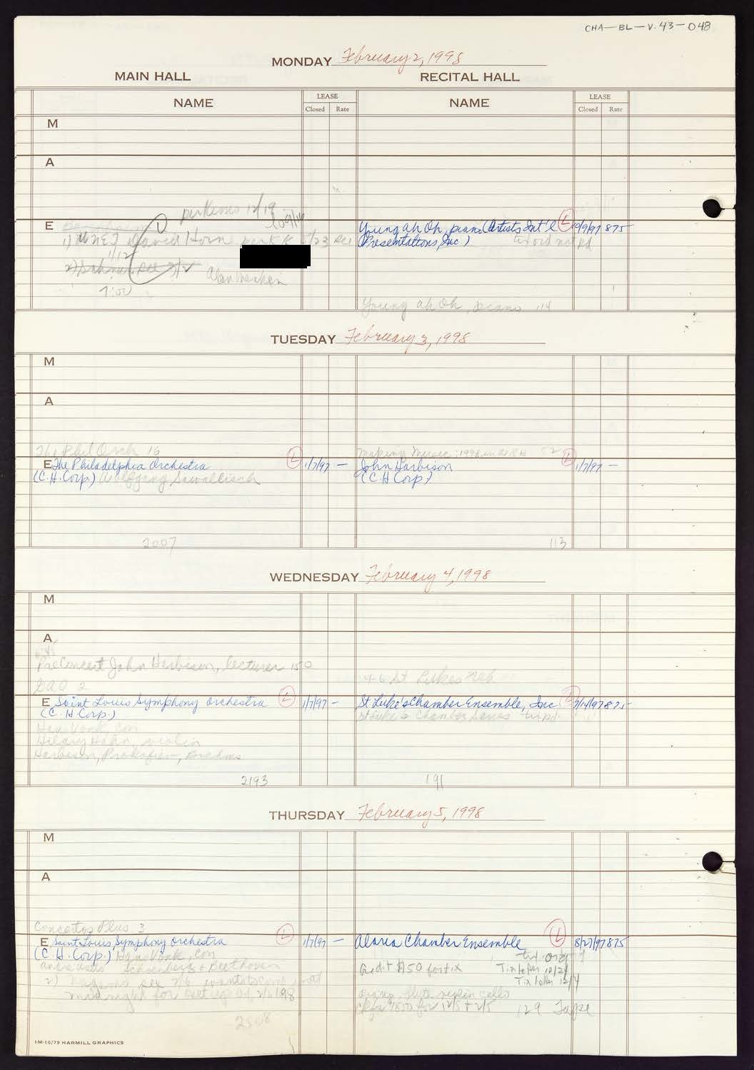 Carnegie Hall Booking Ledger, volume 43, page 48