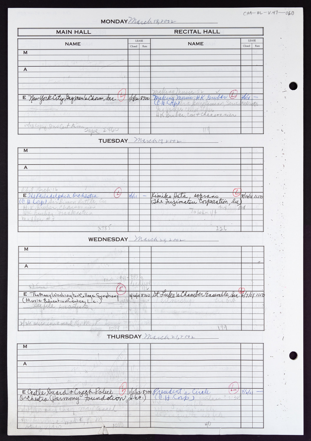 Carnegie Hall Booking Ledger, volume 47, page 60