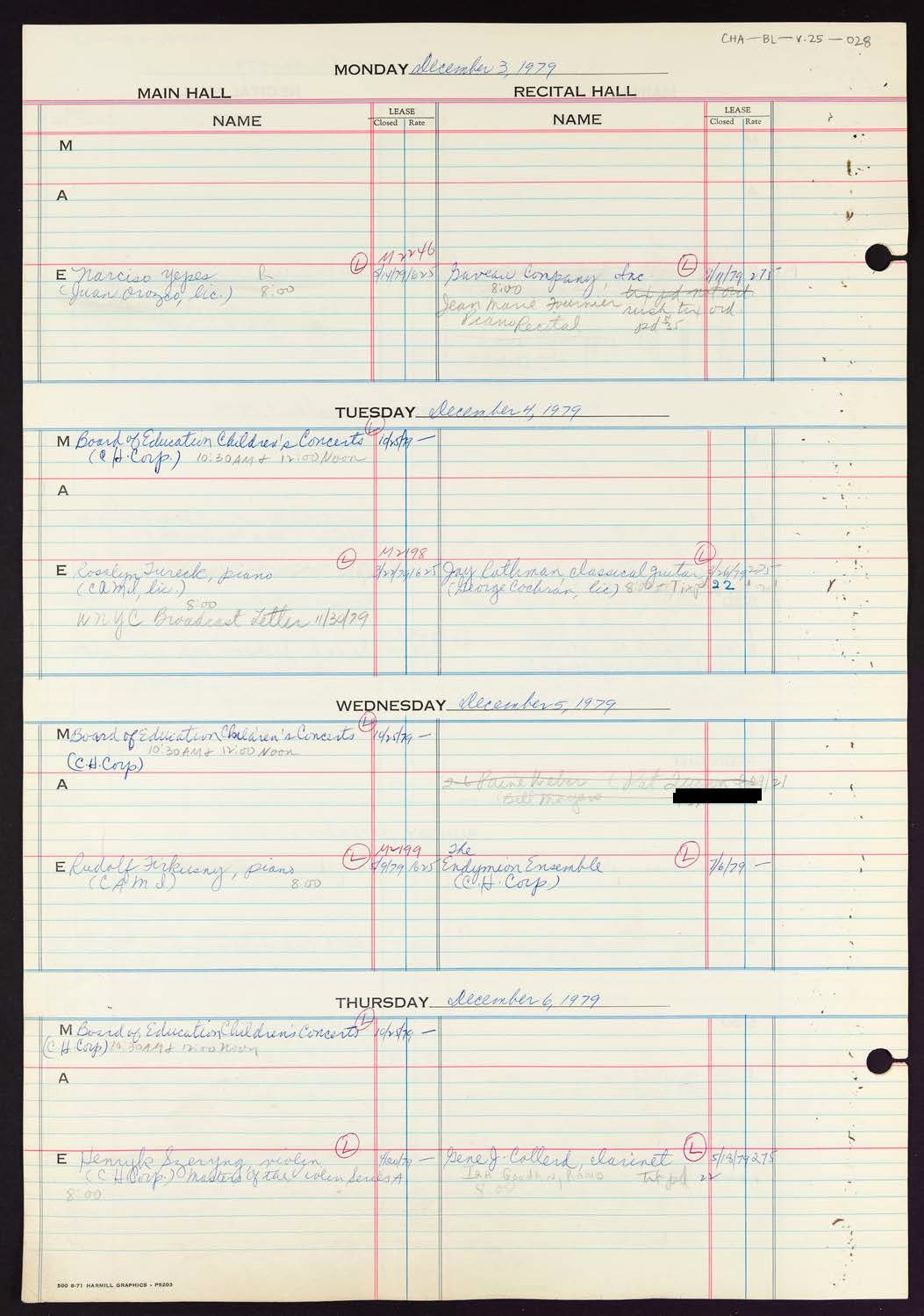 Carnegie Hall Booking Ledger, volume 25, page 28