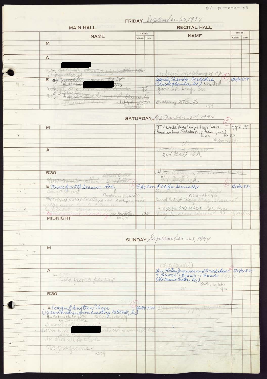 Carnegie Hall Booking Ledger, volume 40, page 11